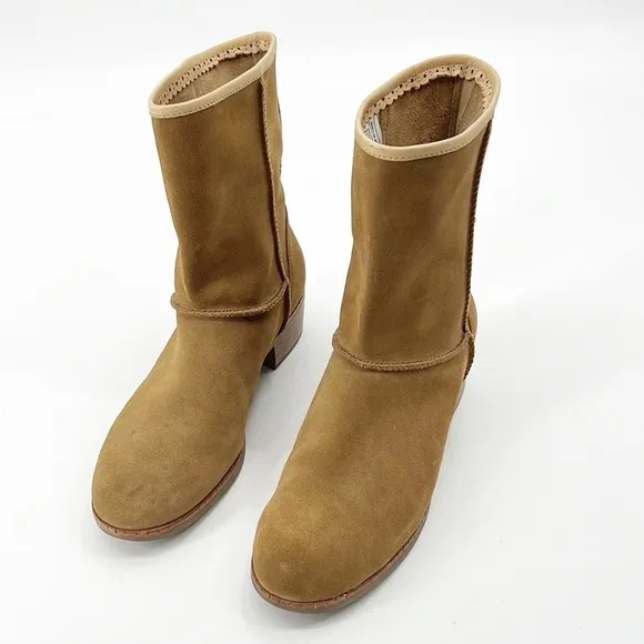 UGG Cyrinda Chestnut Suede Heeled Mid-Calf Western Flavor Boot Size 9.5 NWOT