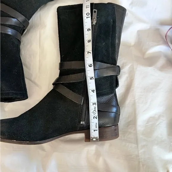 UGG Deanna 1001791 Suede Leather Side Zip Mid Calf Black Belted Buckle Boots 8.5