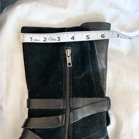 UGG Deanna 1001791 Suede Leather Side Zip Mid Calf Black Belted Buckle Boots 8.5