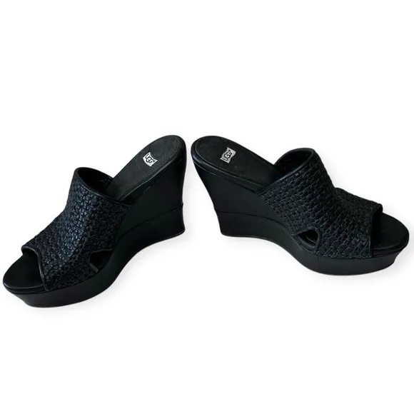 UGG Doha Black Woven Leather Wedge Platform Sandals Size 7 Women’s