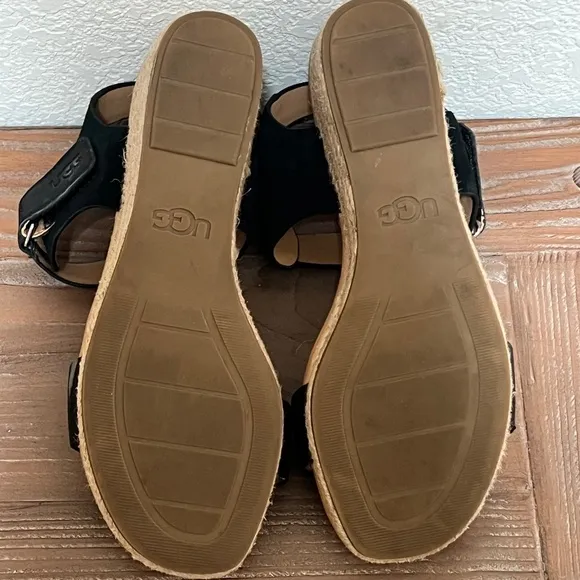UGG Eisley Wedge Sandal Black Size 6 EUC