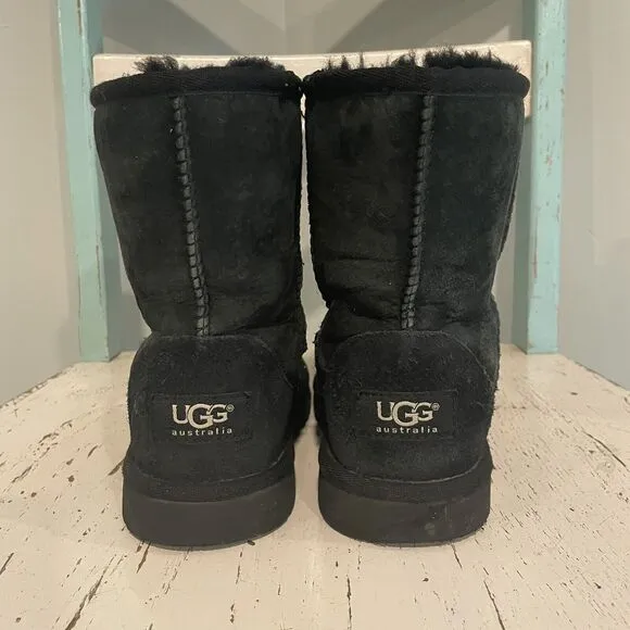 Ugg Girls Suede Shearling Lined Mid Calf Classic ll Comfort Boots Black Size 2