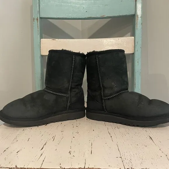 Ugg Girls Suede Shearling Lined Mid Calf Classic ll Comfort Boots Black Size 2