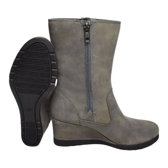 UGG Joely Shearling Lined Wedge Winter Boot, Waterproof Leather, Womens Size 5.5