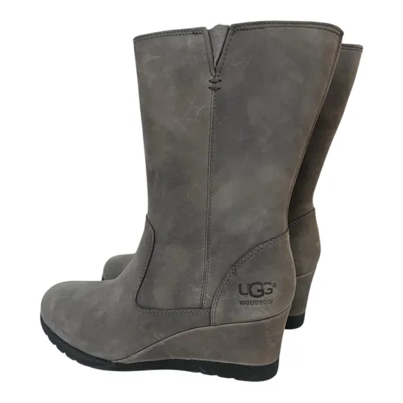UGG Joely Shearling Lined Wedge Winter Boot, Waterproof Leather, Womens Size 5.5