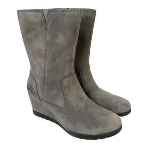 UGG Joely Shearling Lined Wedge Winter Boot, Waterproof Leather, Womens Size 5.5