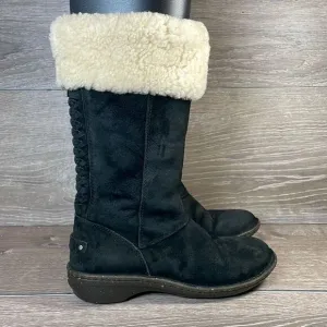 Ugg Karyn Black Suede Warm Shearling Cuff Women’s Sz 5 Zip Pull On Winter Boots
