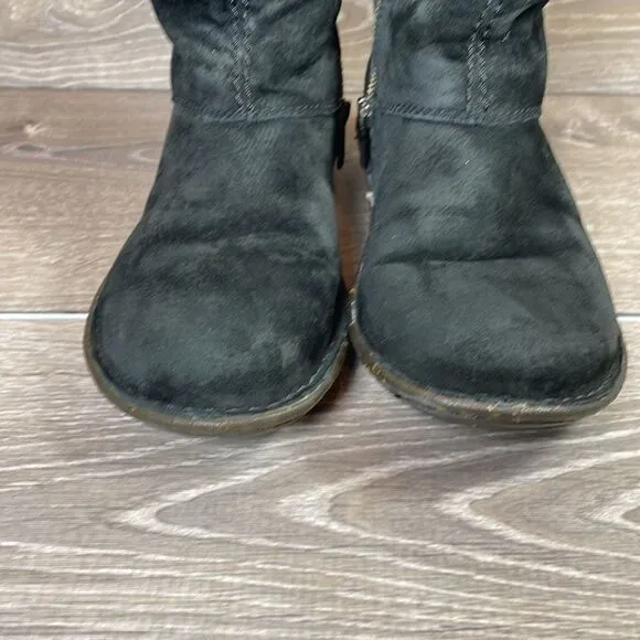 Ugg Karyn Black Suede Warm Shearling Cuff Women’s Sz 5 Zip Pull On Winter Boots