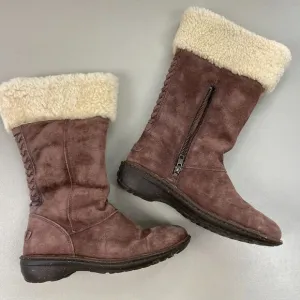 UGG Karyn Cuffed Suede Sheepskin Boots Womens 7 Brown Mid Calf