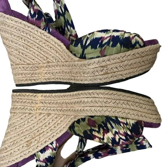 UGG Luciana Silk Purple Print Ankle Bow Wedge lace up Espadrilles Size 6