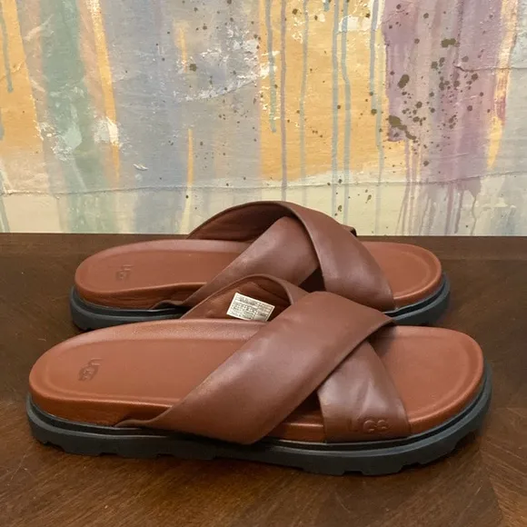 UGG Mens Capitola Cross Slide Leather Sandals 1153076 size 12