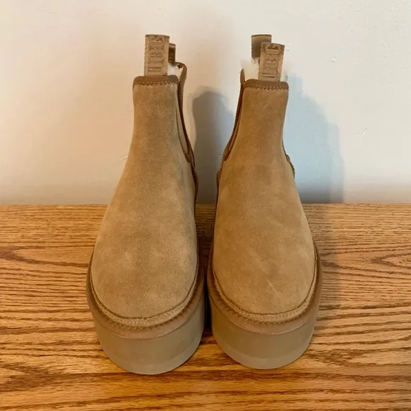 Ugg Neumel Platform Chelsea Boots Chestnut Suede Shearling Sheepskin Chukka NEW