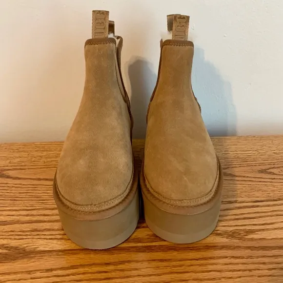 Ugg Neumel Platform Chelsea Boots Chestnut Suede Shearling Sheepskin Chukka NEW