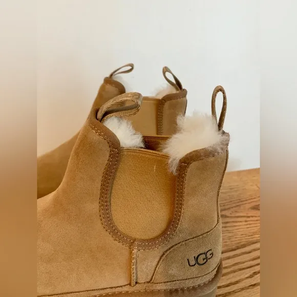 Ugg Neumel Platform Chelsea Boots Chestnut Suede Shearling Sheepskin Chukka NEW