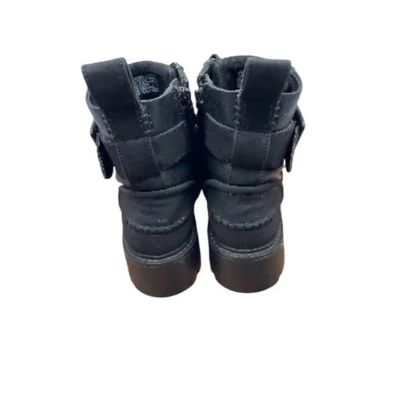 UGG Noe Boots Womens Black Leather Moto Biker Chunky Silver Combat Comfort 8