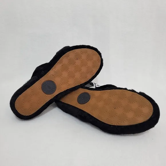 Ugg Oh Yeah Black/White Slingback Fur Slipper Sandals