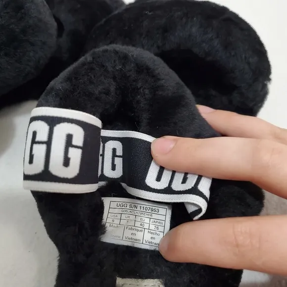 Ugg Oh Yeah Black/White Slingback Fur Slipper Sandals