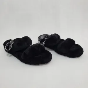 Ugg Oh Yeah Black/White Slingback Fur Slipper Sandals