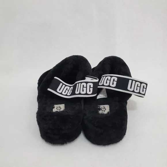 Ugg Oh Yeah Black/White Slingback Fur Slipper Sandals