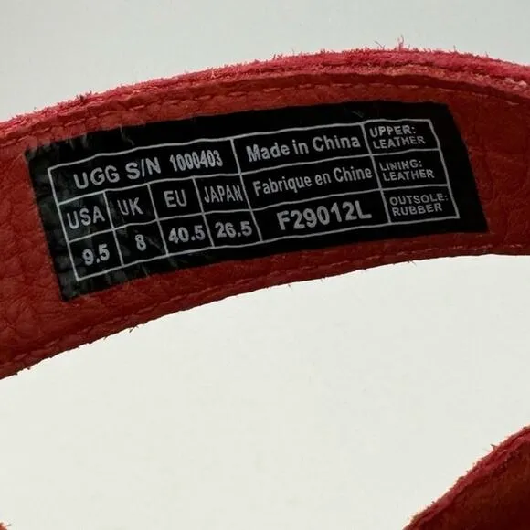 Ugg Red Lauri Suede Leather Espadrille Platform Wedge Sandals Sz 9.5