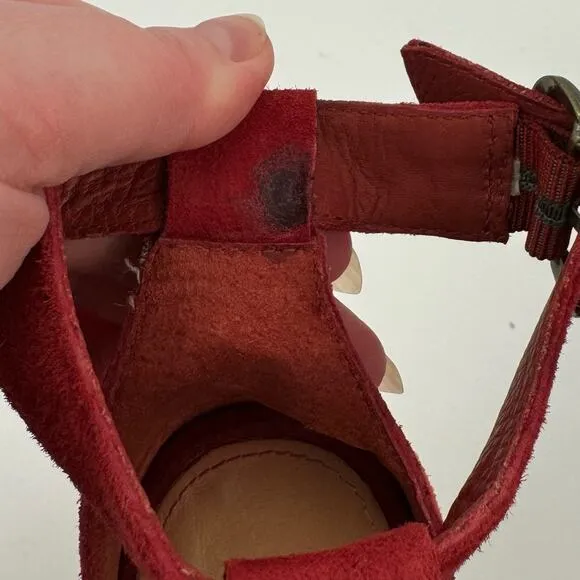Ugg Red Lauri Suede Leather Espadrille Platform Wedge Sandals Sz 9.5