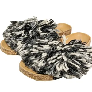 UGG Size 6 CINDI SUEDE YARN TRIM BLACK WHITE SANDALS SLIDE
