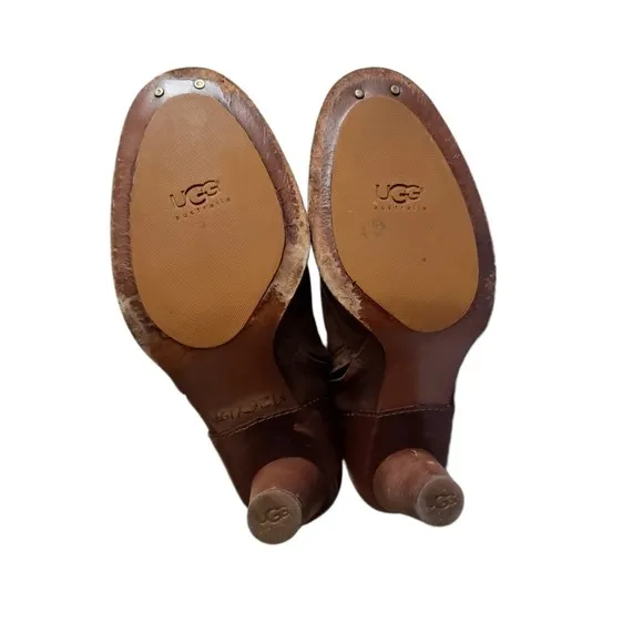 UGG Stella mid calf Leather Suede Brown Zip up Boots 5474 Women's Size 8.5