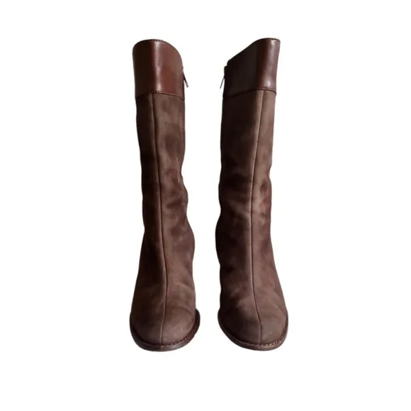 UGG Stella mid calf Leather Suede Brown Zip up Boots 5474 Women's Size 8.5
