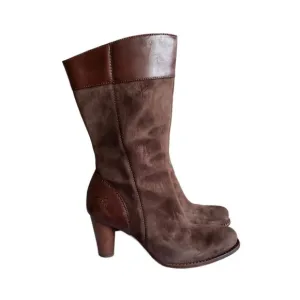 UGG Stella mid calf Leather Suede Brown Zip up Boots 5474 Women's Size 8.5