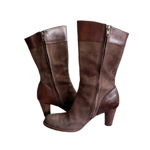 UGG Stella mid calf Leather Suede Brown Zip up Boots 5474 Women's Size 8.5