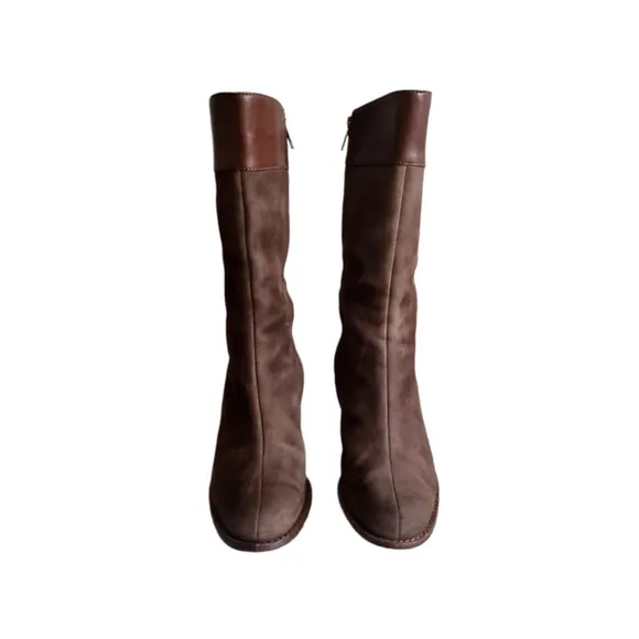 UGG Stella mid calf Leather Suede Brown Zip up Boots 5474 Women's Size 8.5