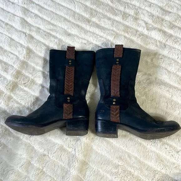 Ugg Suede Leather Mid-calf Boots, Zips at inside, distressed, Size: 7.5,…