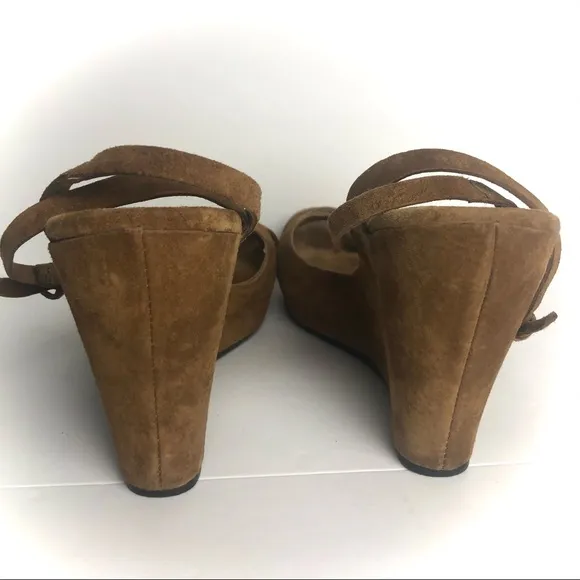 UGG Violet Suede Leather Wedge Sandals Chestnut Tan