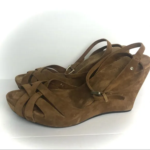 UGG Violet Suede Leather Wedge Sandals Chestnut Tan