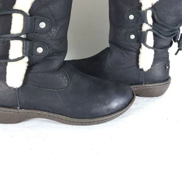 UGG Women's Akadia US 7 Black Leather Sheepskin Shearling Mid Calf Winter Boots