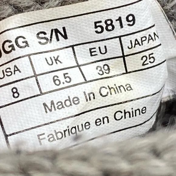 UGG Women’s Grey Knit Cardy 5819 Pull On Winter Boot Size US 8