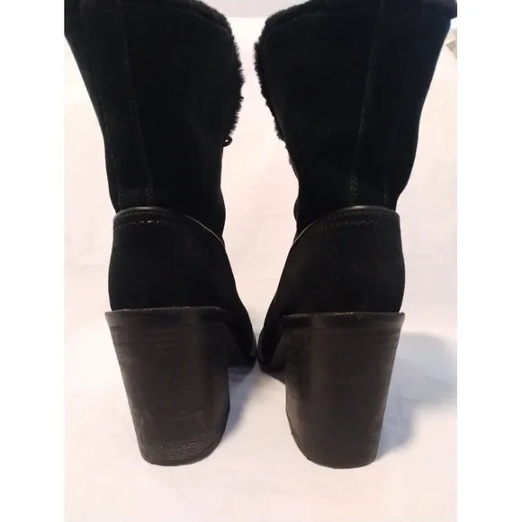 UGG Womens Jerene Mid-Calf Sheepskin Lined Suede High-Heeled Boot Size 6.5 Black