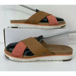 Ugg Women's Kari Leather Fusion/Coral Brown Cross Strap Slip-On Sandals Size 8