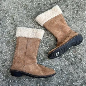 UGG Women’s Karyn Chestnut Suede Sheepskin Zip Up Mid Calf Winter Boot Size 8
