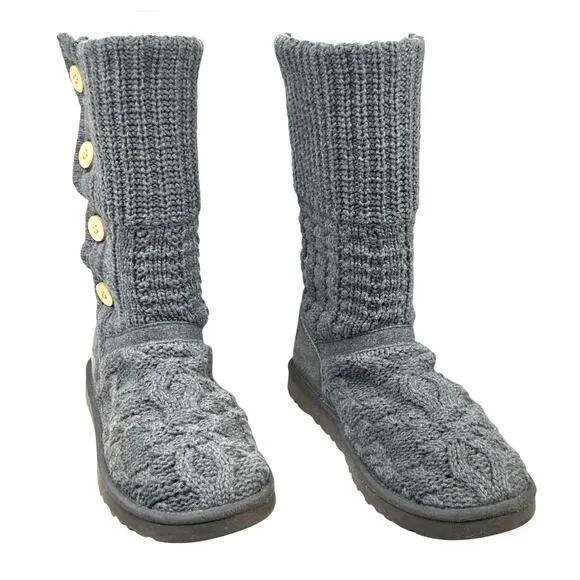 Ugg Women’s Leland Gray Knit Cardy Pull On Boot Size US 9