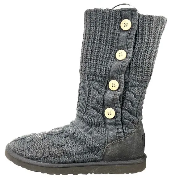 Ugg Women’s Leland Gray Knit Cardy Pull On Boot Size US 9