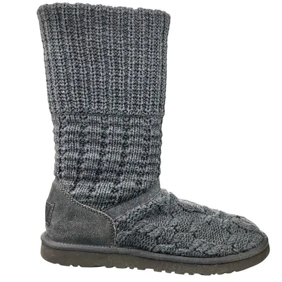Ugg Women’s Leland Gray Knit Cardy Pull On Boot Size US 9