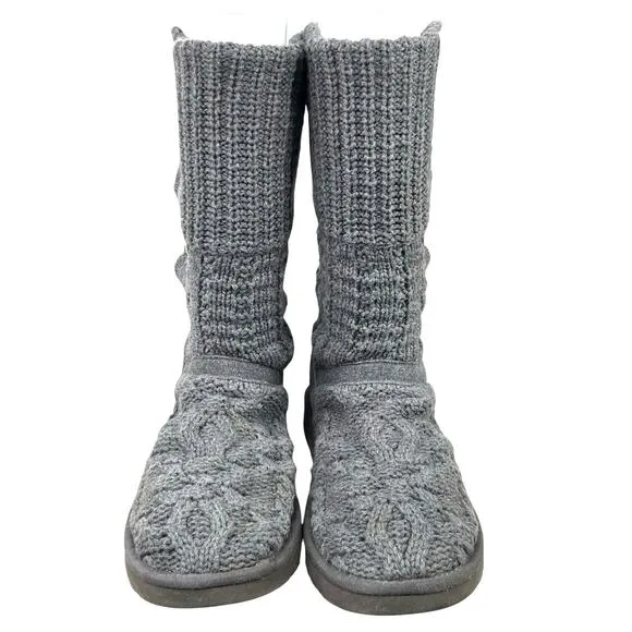 Ugg Women’s Leland Gray Knit Cardy Pull On Boot Size US 9