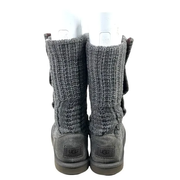 Ugg Women’s Leland Gray Knit Cardy Pull On Boot Size US 9
