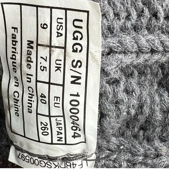 Ugg Women’s Leland Gray Knit Cardy Pull On Boot Size US 9