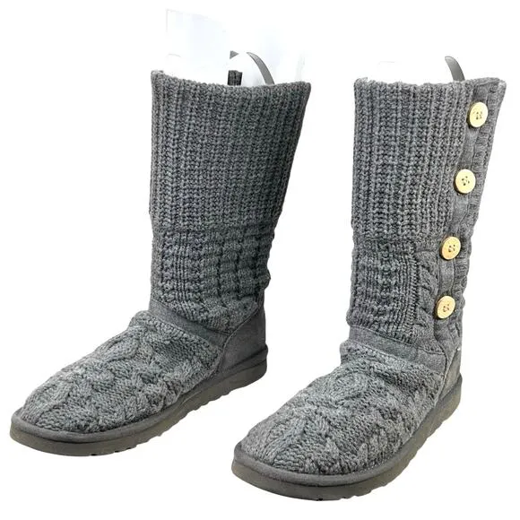 Ugg Women’s Leland Gray Knit Cardy Pull On Boot Size US 9