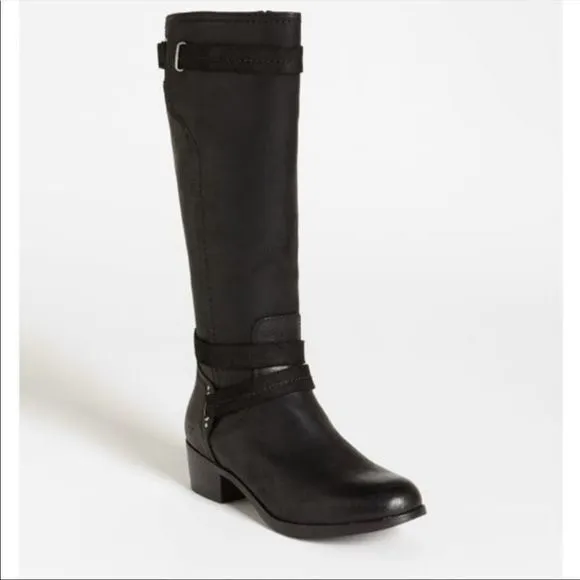 UGG Darcie black leather tall knee high boots women's sz 5