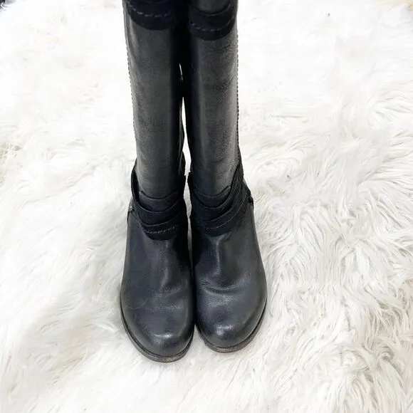 UGG Darcie black leather tall knee high boots women's sz 5