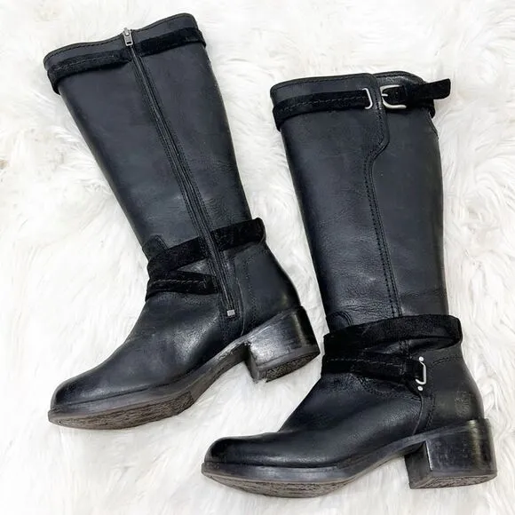 UGG Darcie black leather tall knee high boots women's sz 5