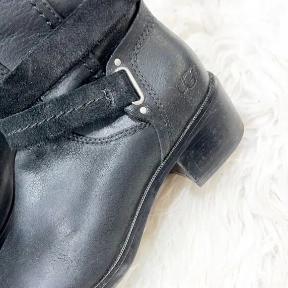 UGG Darcie black leather tall knee high boots women's sz 5